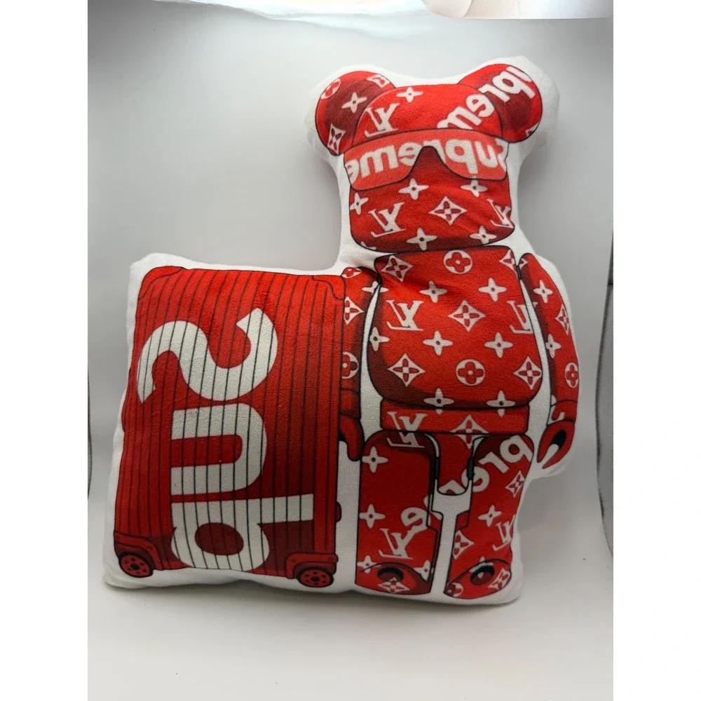 Supreme Louis Vuitton Monogram Bearbrick Style Plush Decorative Pillow Red White